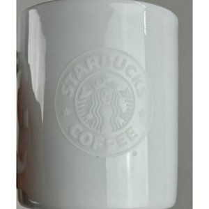 Starbucks 1999 White Logo on White Mug Coffee Tea Cup, Mermaid Logo Double Sided